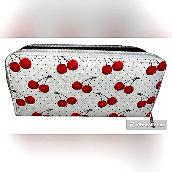 Handbags - White Cherry-Print Zip Wallet